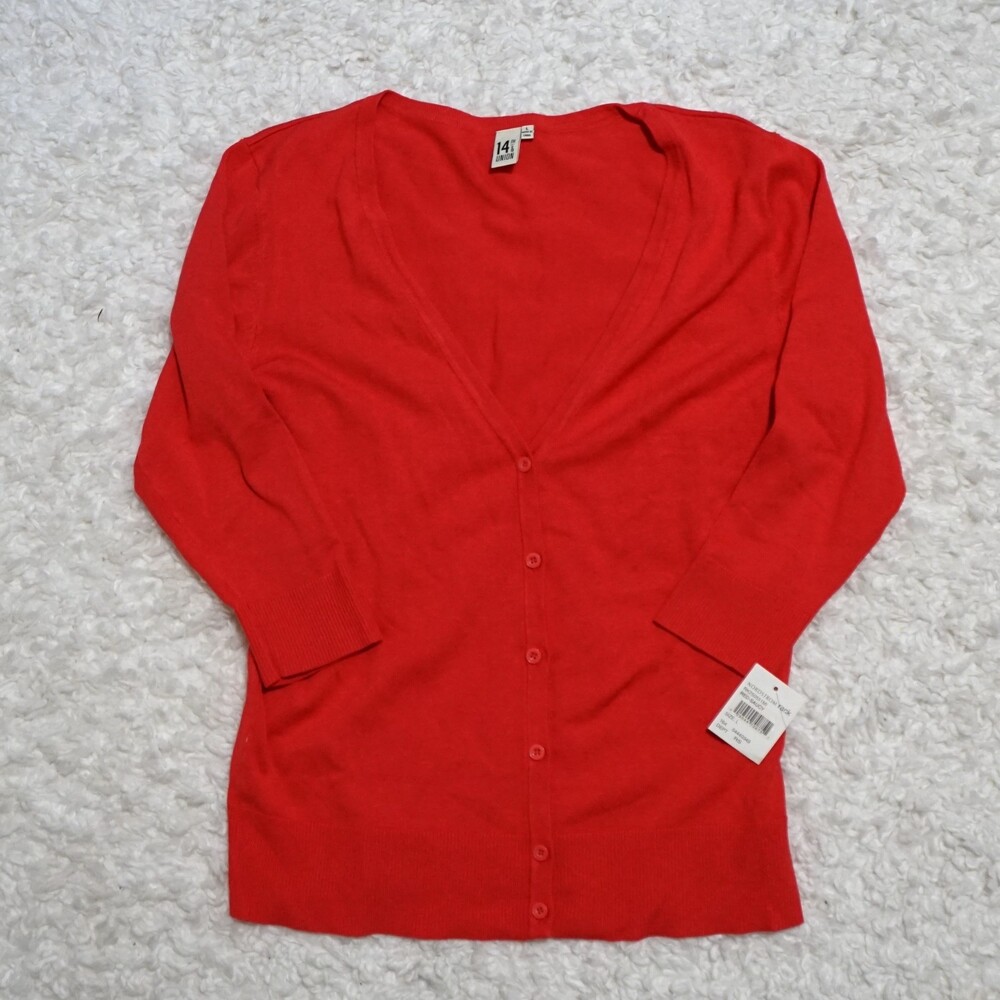 NEW 14th & Union Red Cardigan 3/4 Sleeve Size L in Womens